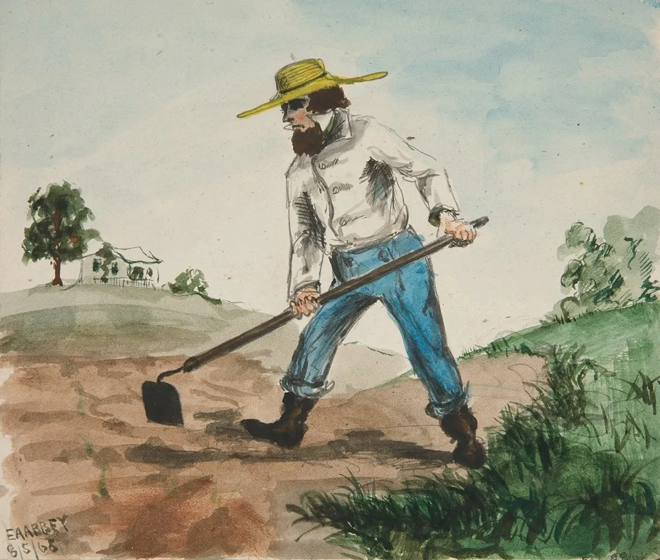 Unidentified Illustration Of A Man Hoeing A Garden Recto Three Figure Studies Verso