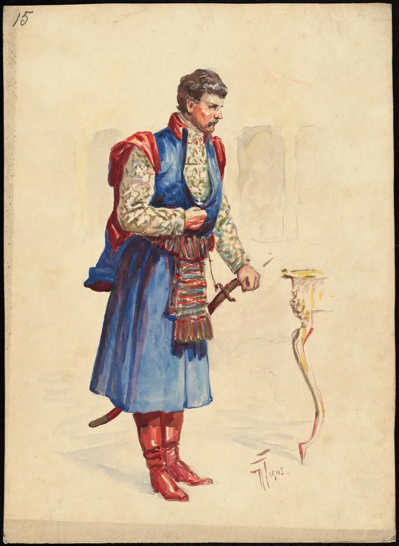Unidentified Italian Opera Costume Design Plate 15 Wall Art by W. Fasienski - High-Resolution Digital Print