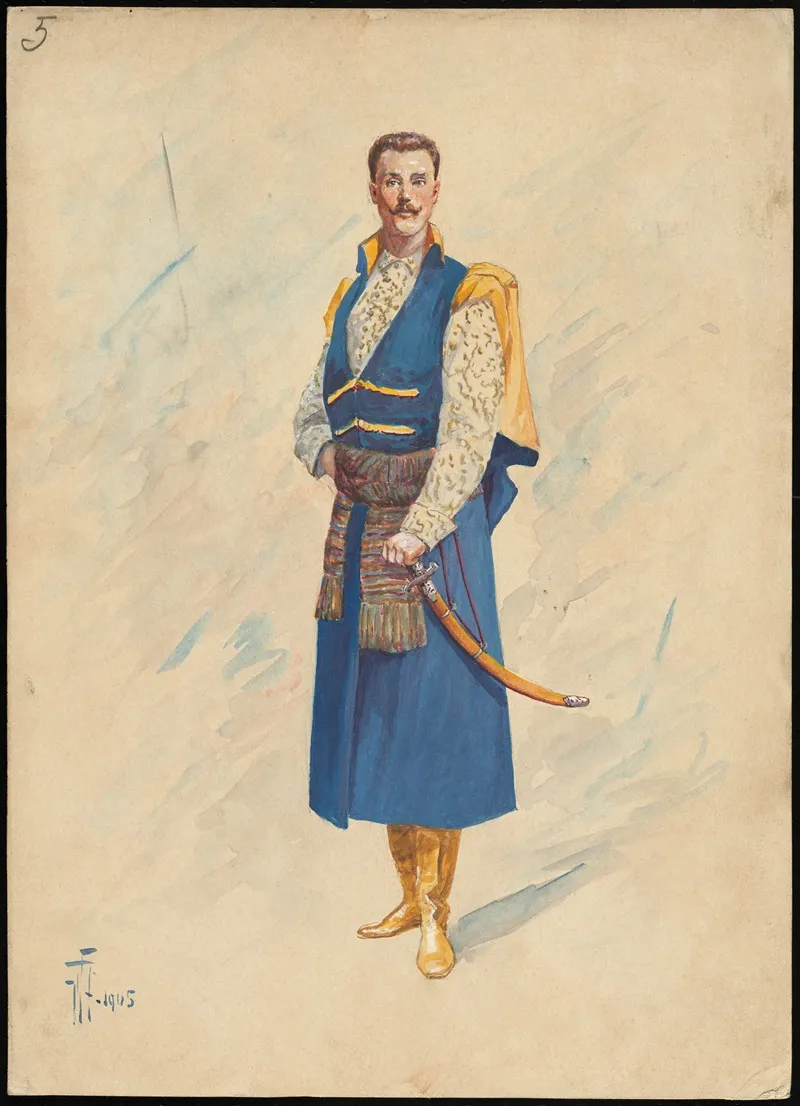 Unidentified Italian Opera Costume Design Plate 5 Wall Art by W. Fasienski - High-Resolution Digital Print
