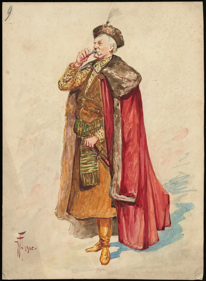 Unidentified Italian Opera Costume Design Plate 9 Wall Art by W. Fasienski - High-Resolution Digital Print