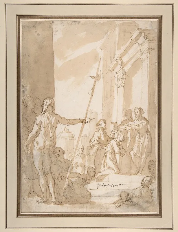 Unidentified Subject Standing Figure Placing A Scapular On A Kneeling Figure Wall Art by Astolfo Petrazzi - High-Resolution Digital Print
