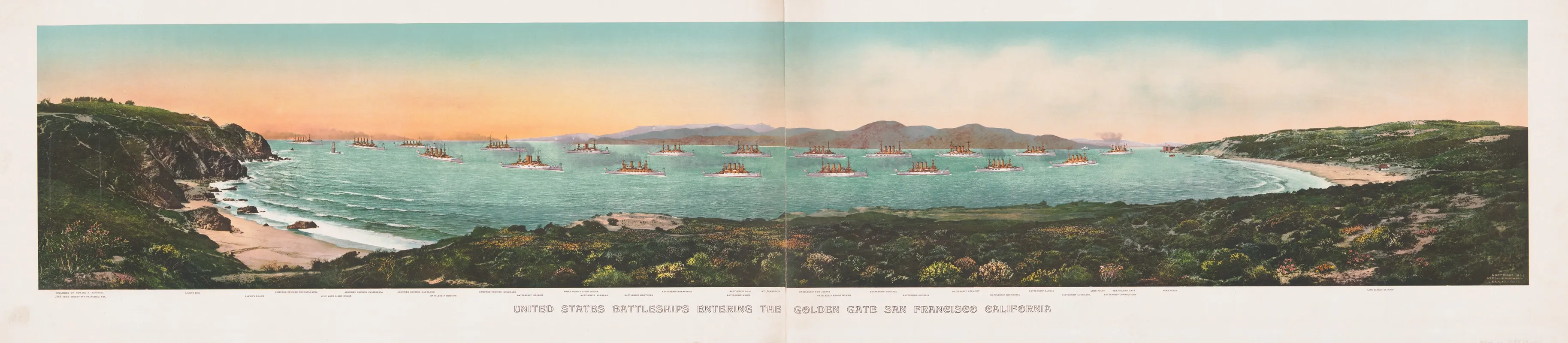 United States Battleships Entering The Golden Gate San Francisco California Wall Art by Edward H. Mitchell - High-Resolution Digital Print