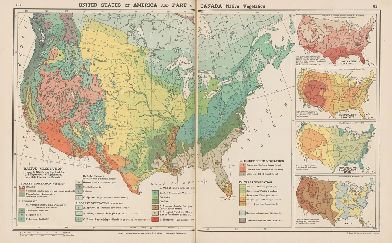 United States Of America And Part Of Canada Native Vegetation Wall Art by John Paul Goode - High-Resolution Digital Print