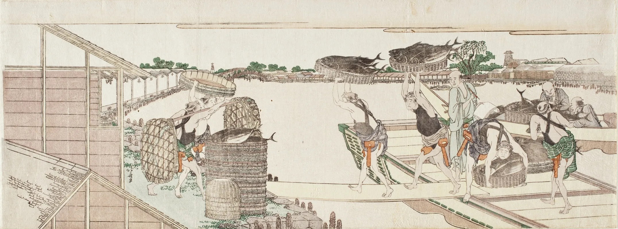 Unloading Bonito For Market Wall Art by Katsushika Hokusai - High-Resolution Digital Print