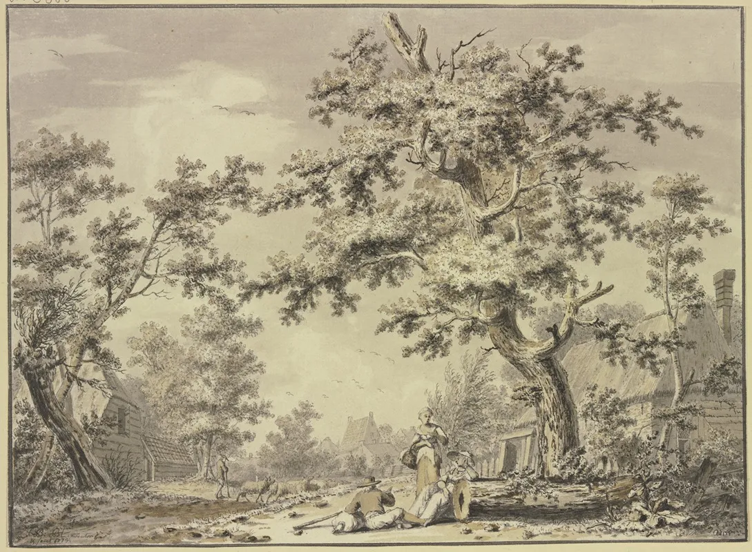 Unter Einem Baum Zwei Frauen Und Ein Bauer Mit Einem Sack Wall Art by Johan Bernhard Brandhoff - High-Resolution Digital Print