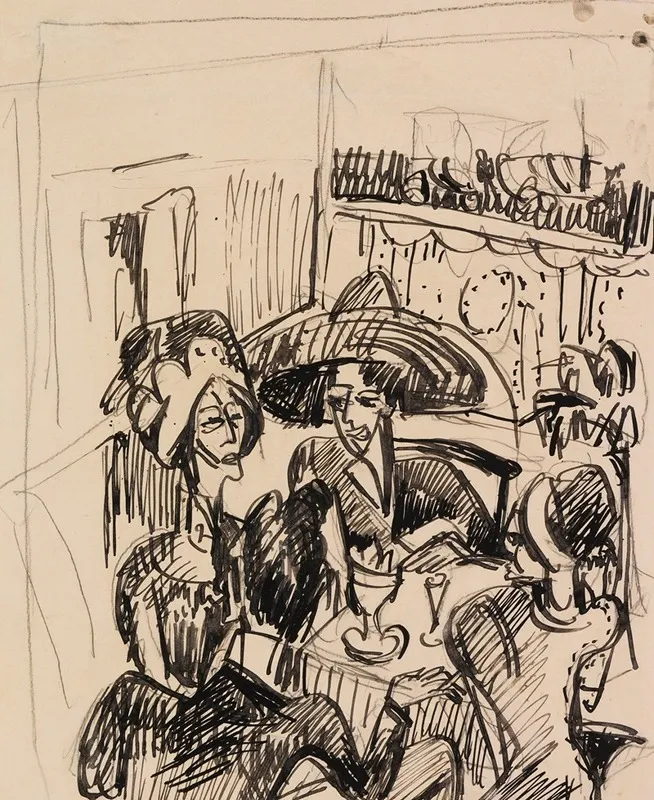 Unterhaltung Im Cafe Wall Art by Ernst Ludwig Kirchner - High-Resolution Digital Print