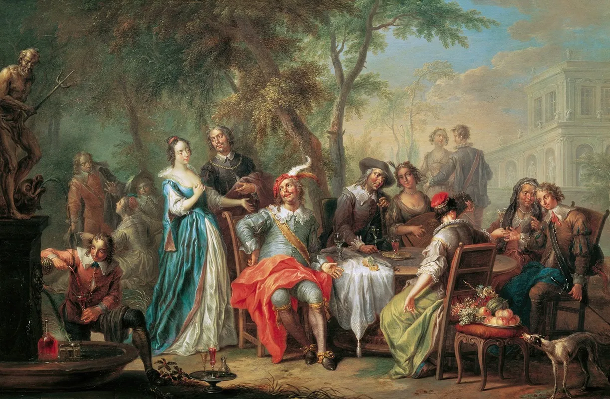 Unterhaltung Im Freien Mit Wein Und Gesang Wall Art by Franz Christoph Janneck - High-Resolution Digital Print