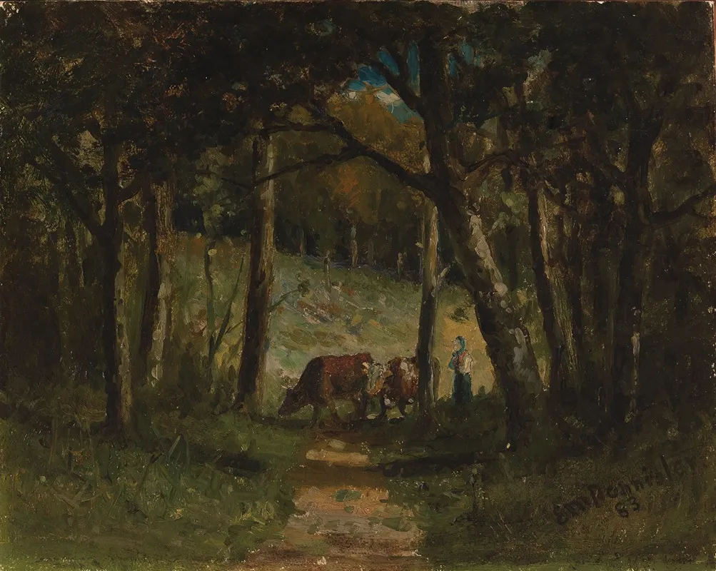 Untitled Cows On Path In Forest