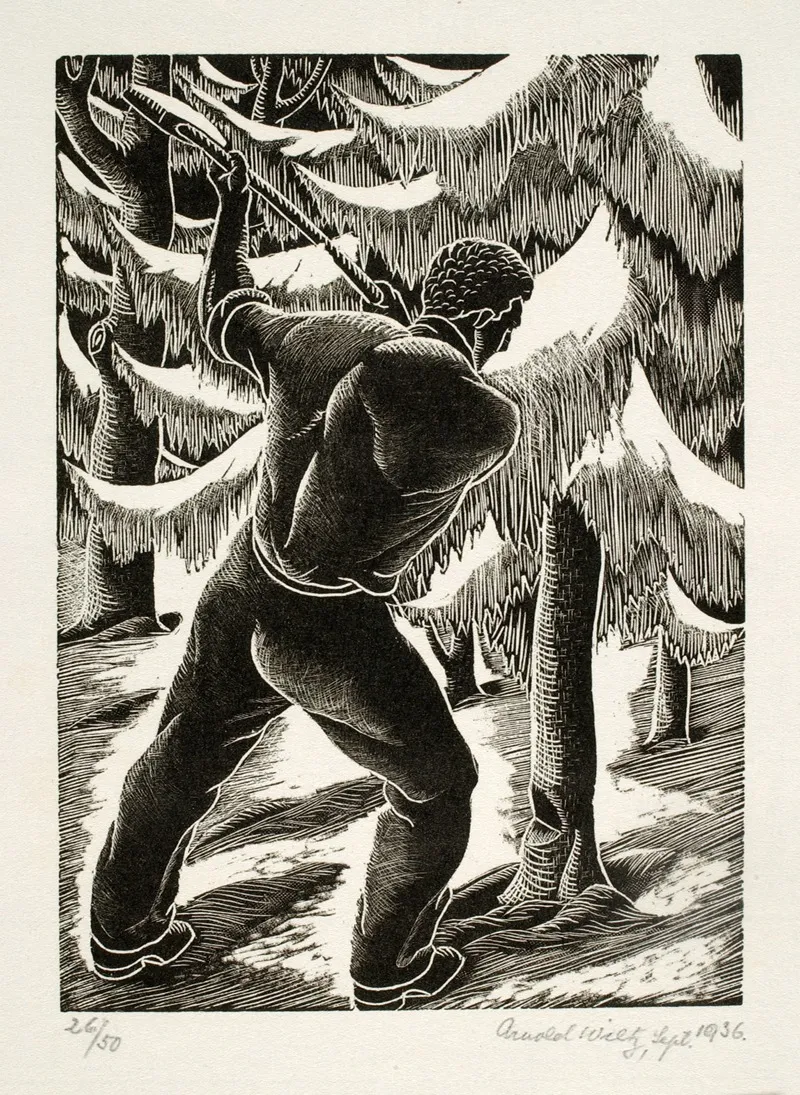 Untitled Man Cutting Down Tree Wall Art by Arnold Wiltz - High-Resolution Digital Print