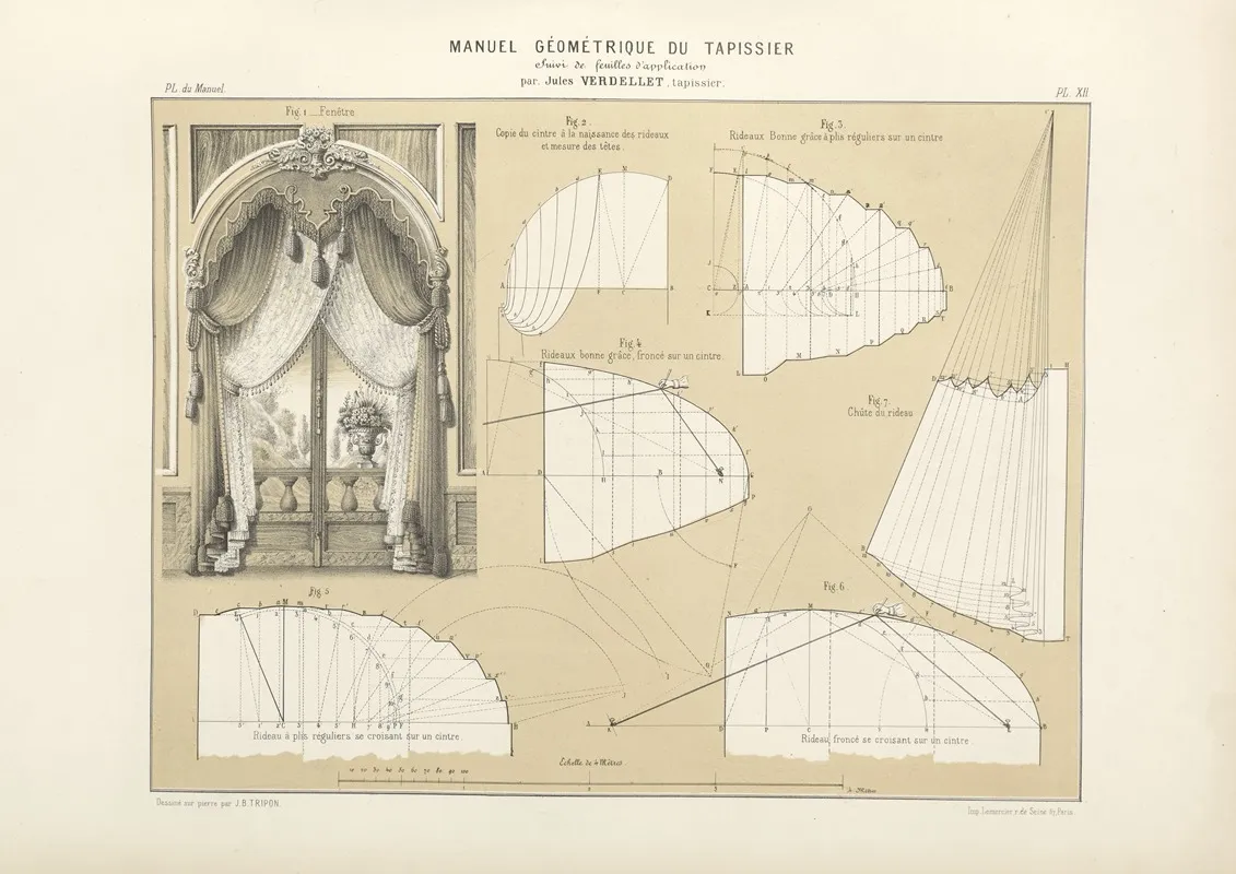 Untitled Plate Featuring Window Draperies And Their Plans Wall Art by Jules Verdellet - High-Resolution Digital Print