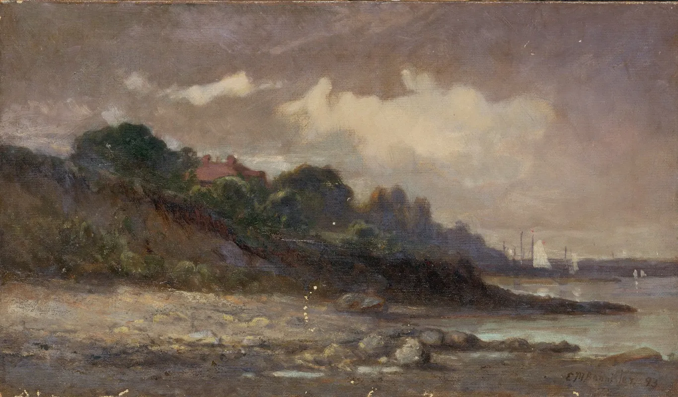 Untitled Shoreline With Sailboats And Roof