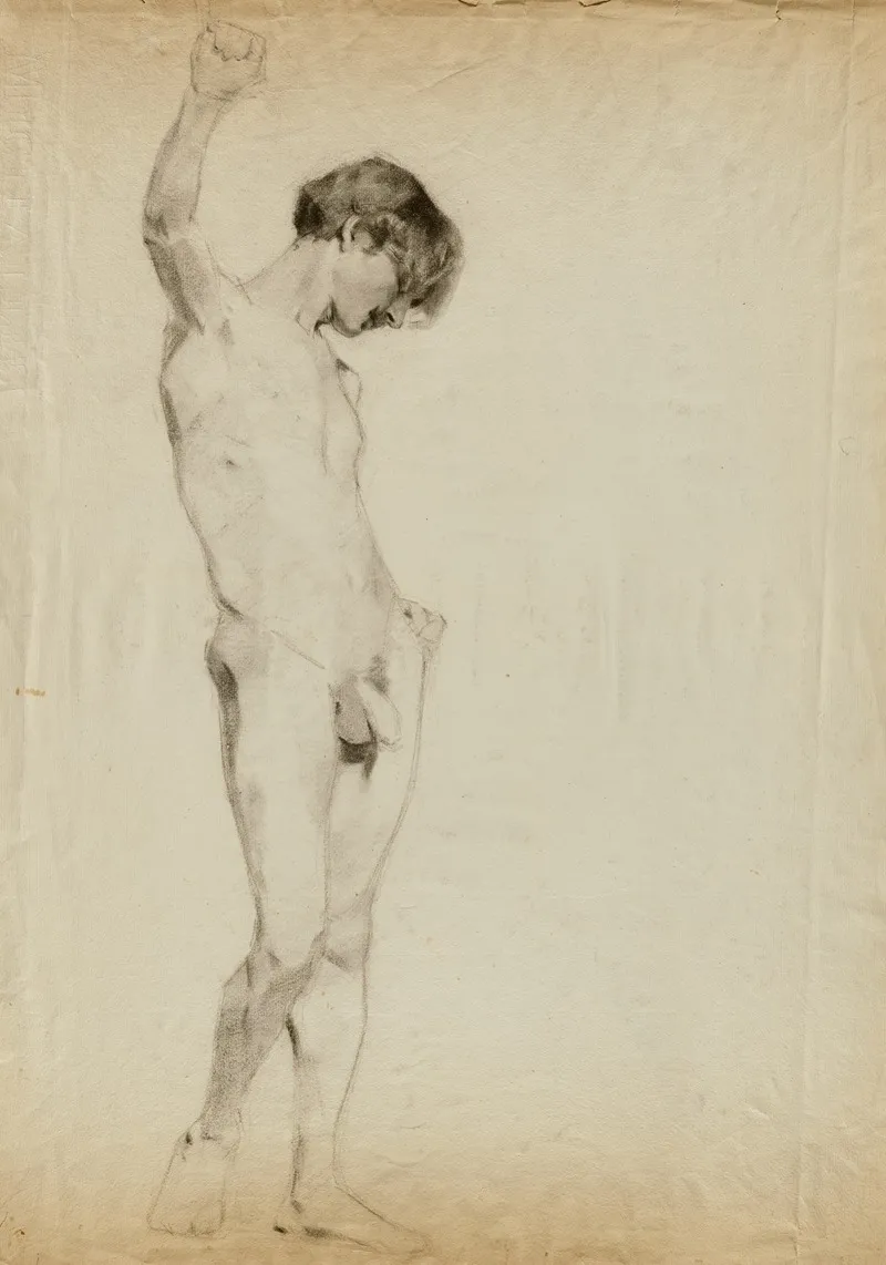 Untitled Study Of Standing Male Nude Wall Art by Kenyon Cox - High-Resolution Digital Print