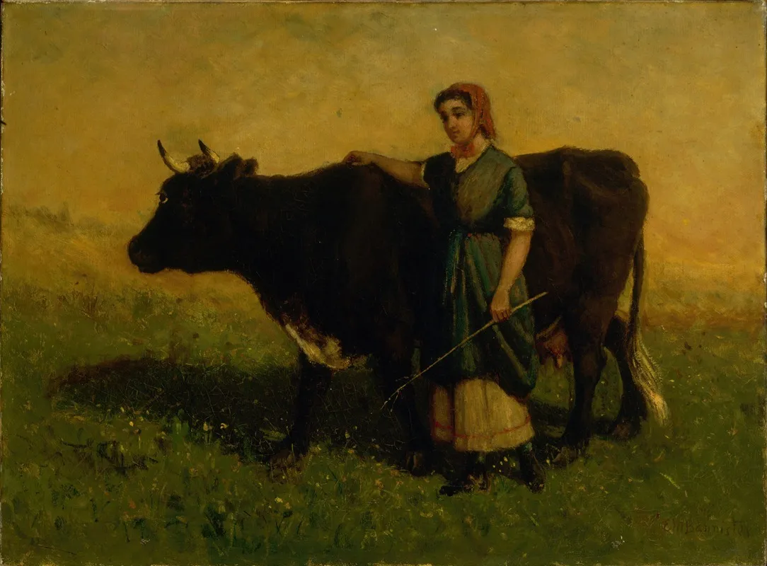Untitled Woman Walking With Cow Wall Art by Edward Mitchell Bannister - High-Resolution Digital Print