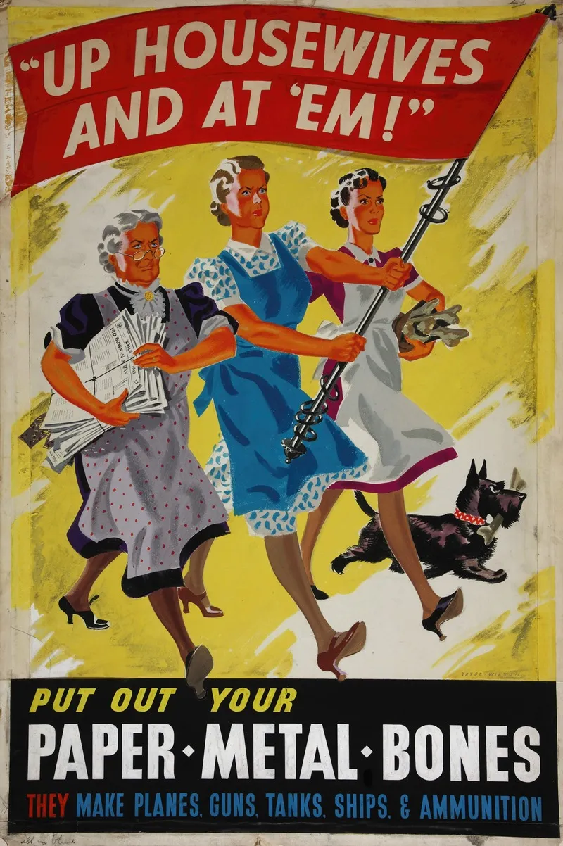 Up Housewives And At Em Put Out Your Paper Metal Bones They Make Planes Guns Tanks Ships Ammunition Wall Art by Yates-Wilson - High-Resolution Digital Print
