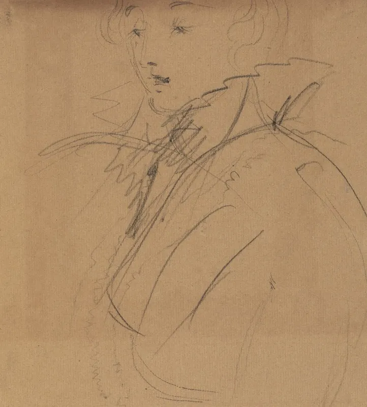 Upper Body Study Of A Woman In A High Collar
