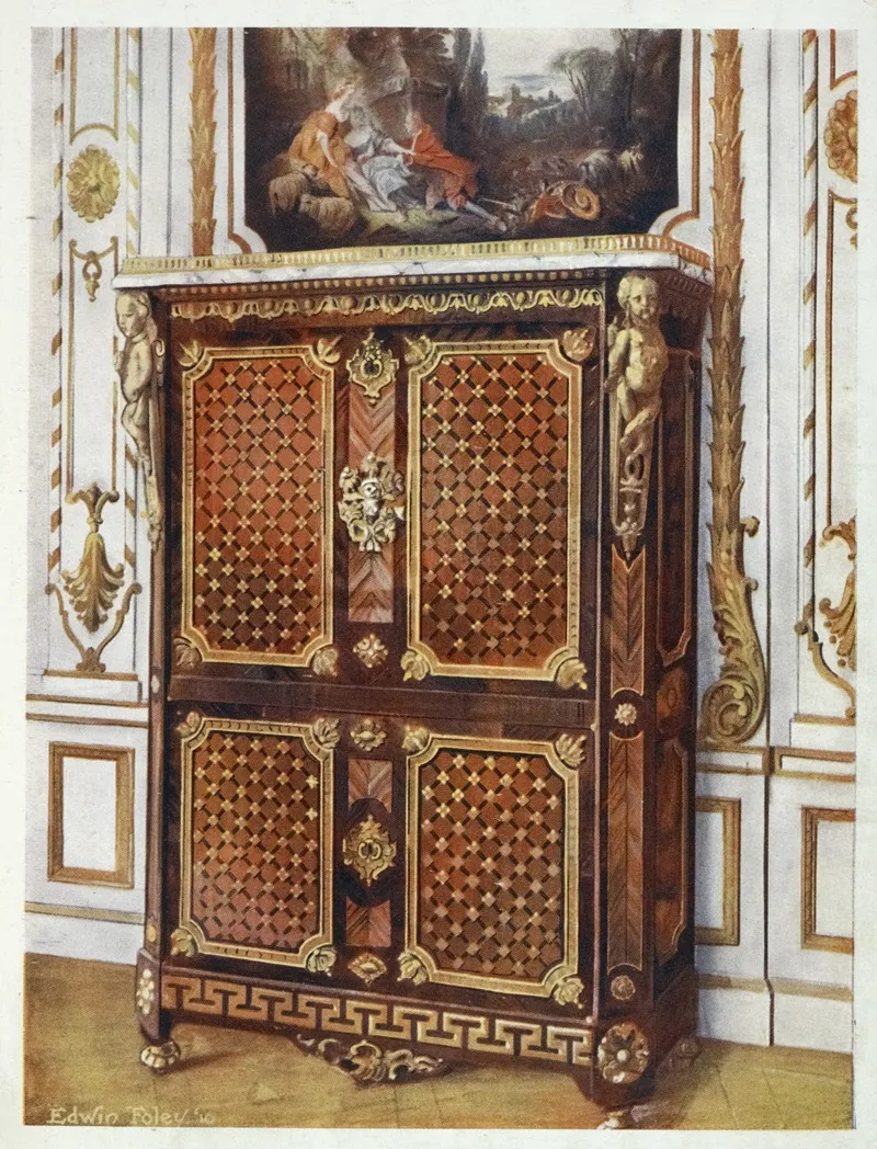Upright Secretaire In Parqueterie Of Various Woods With Ormolu Mounted Rosettes Etc Wall Art by Edwin Foley - High-Resolution Digital Print