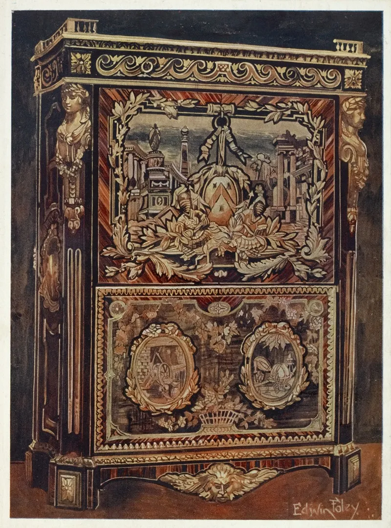 Upright Secretaire Inlaid In Various Woods With Cast Chased And Gilt Bronze Mounts Wall Art by Edwin Foley - High-Resolution Digital Print