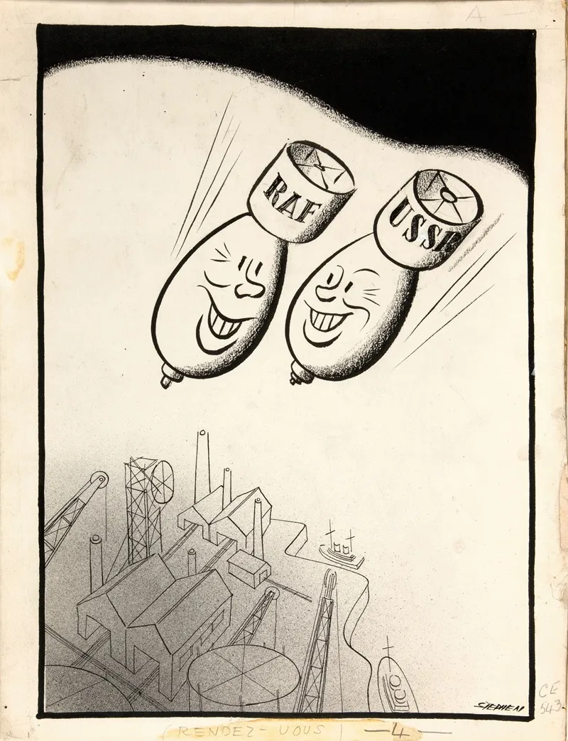 Ussr And Raf Bombs Falling Together On Factory And Docks