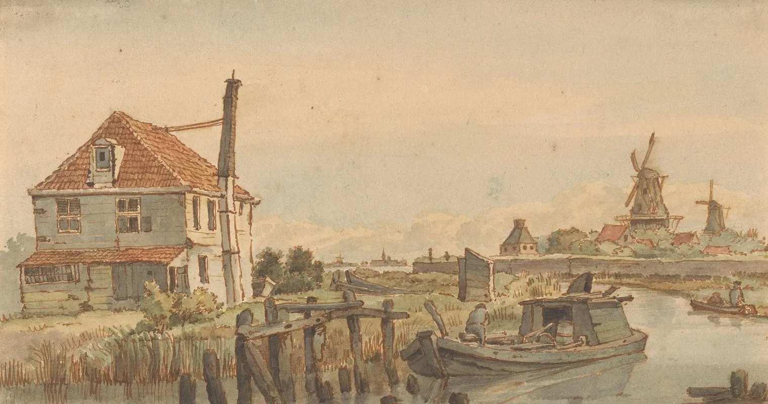 Vaart Met Een Boot Een Huis En Twee Molens