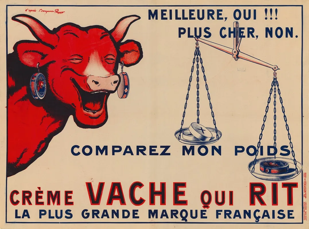 Vache Qui Rit Meilleure Oui Plus Cher Non Comparez Mon Poids Creme Vache Qui Rit Wall Art by Benjamin Rabier - High-Resolution Digital Print