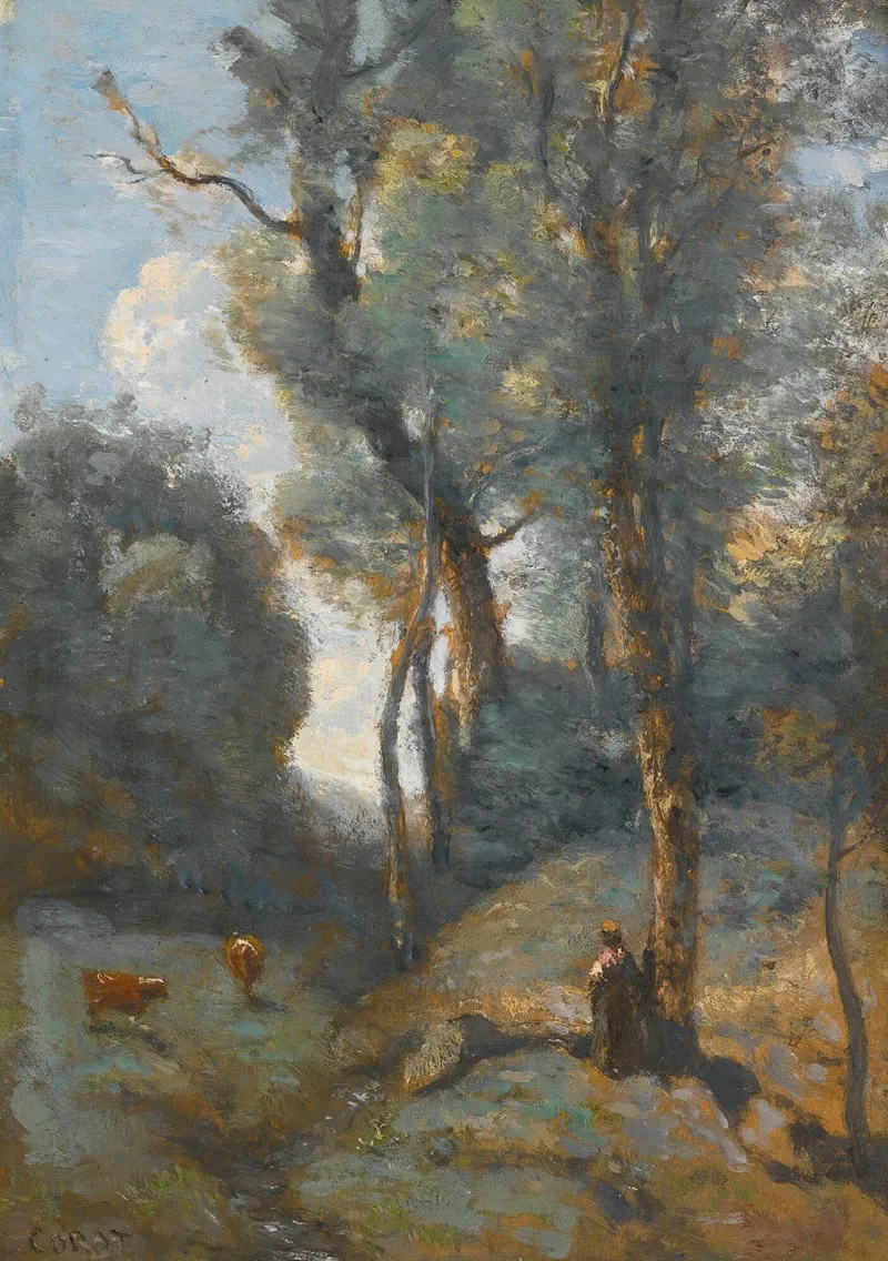 Vachere Sur Un Coteau Boisee Wall Art by Jean-Baptiste-Camille Corot - High-Resolution Digital Print