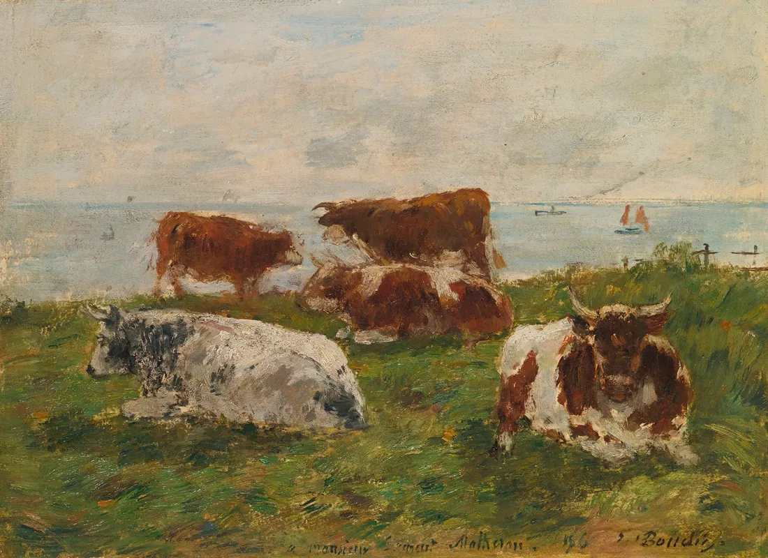 Vaches Au Pre Au Bord De La Me Wall Art by Eugène Boudin - High-Resolution Digital Print