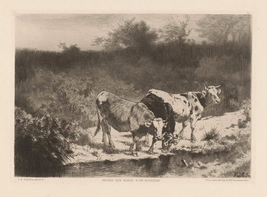Vaches Aux Bords Dun Ruisseau Wall Art by Félix de Dominique Vuillefroy - High-Resolution Digital Print