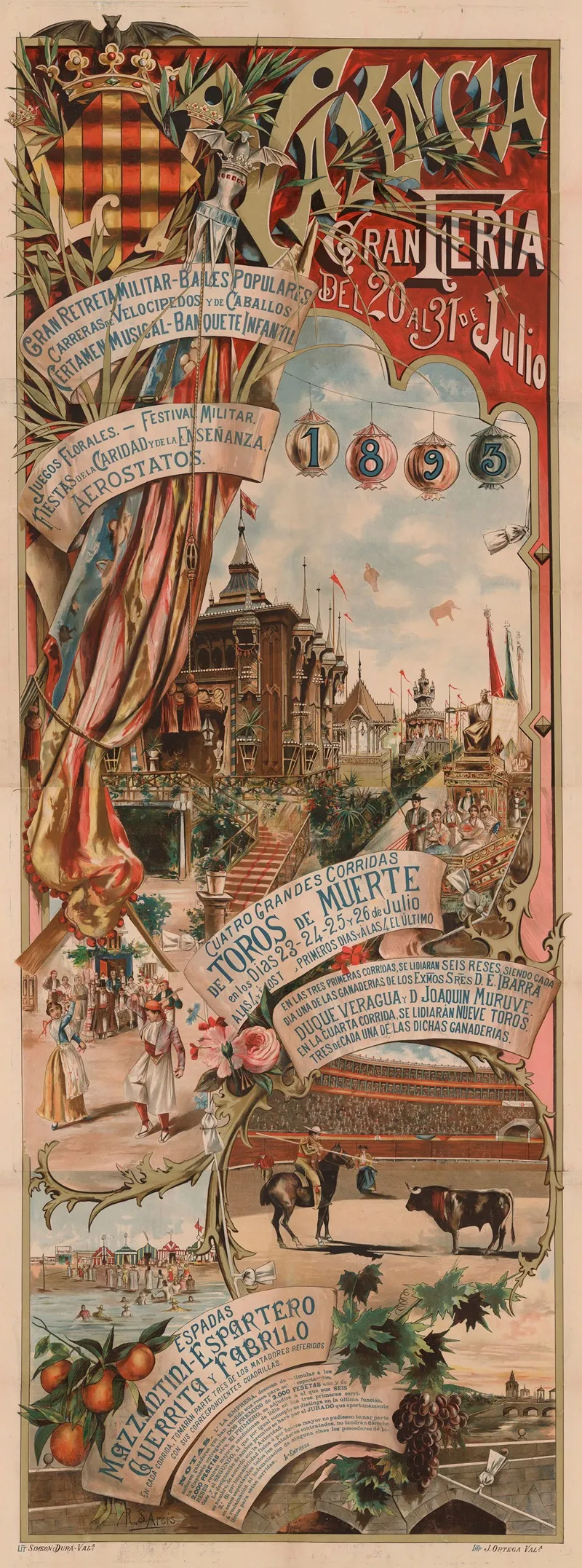 Valencia Gran Feria Del 20 Al 31 De Julio 1893 Wall Art by Rafael Sanchis Arcis - High-Resolution Digital Print