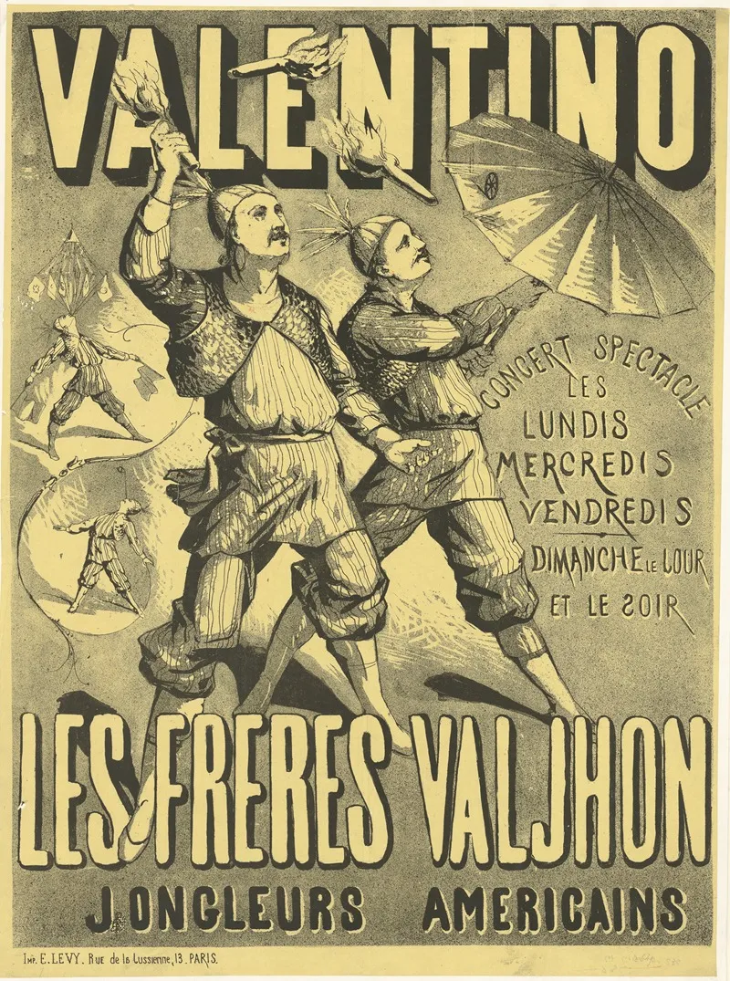 Valentino Les Freres Valjhon Jongleurs Americains Wall Art by Imp. Emile Lévy - High-Resolution Digital Print