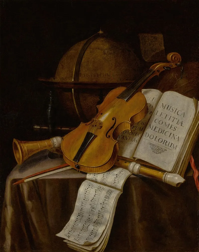 Vanitas Still Life With A Violin Recorders Music Manuscripts And A Globe