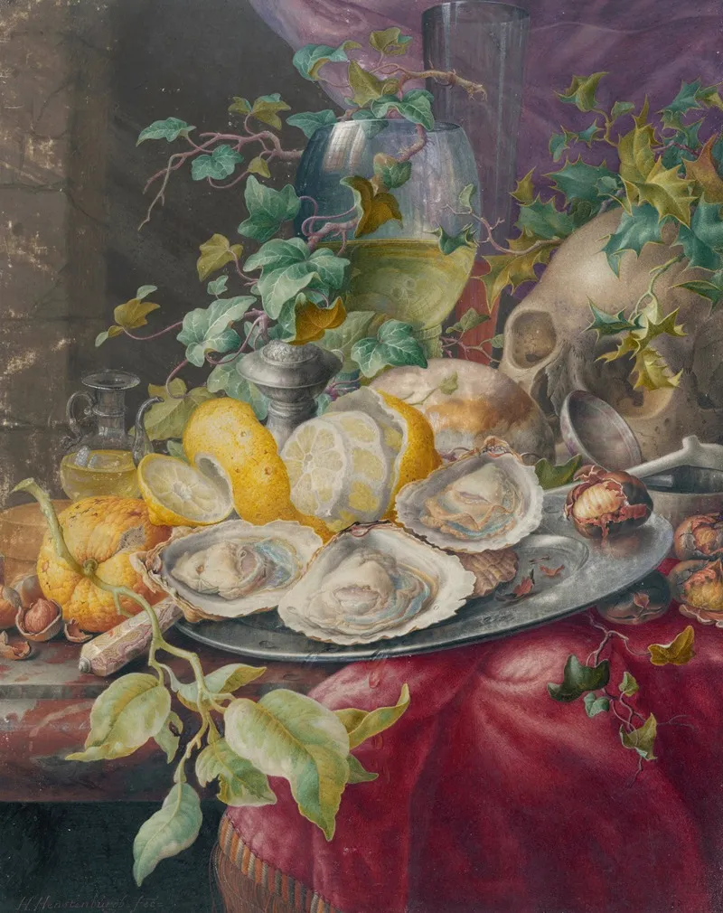 Vanitas Still Life With Oysters And Skull Wall Art by Herman Henstenburgh - High-Resolution Digital Print