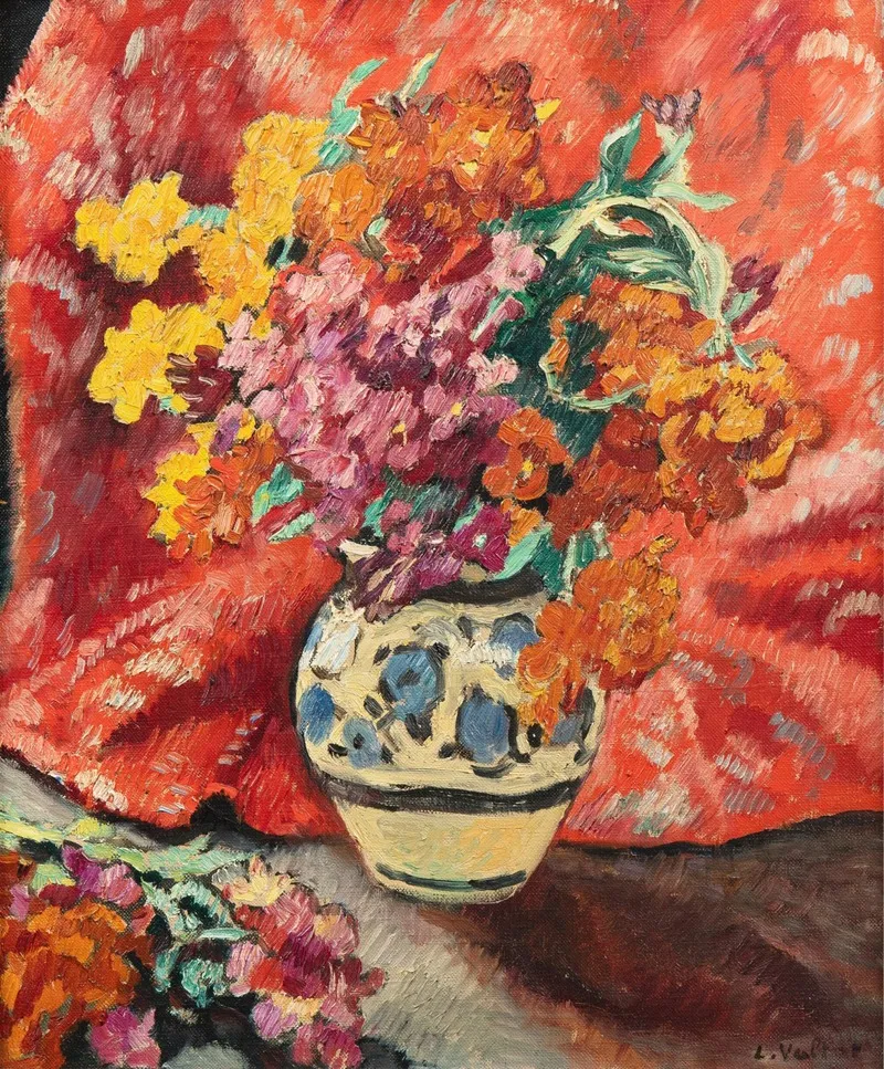 Vase De Fleurs A La Draperie Rouge Wall Art by Louis Valtat - High-Resolution Digital Print