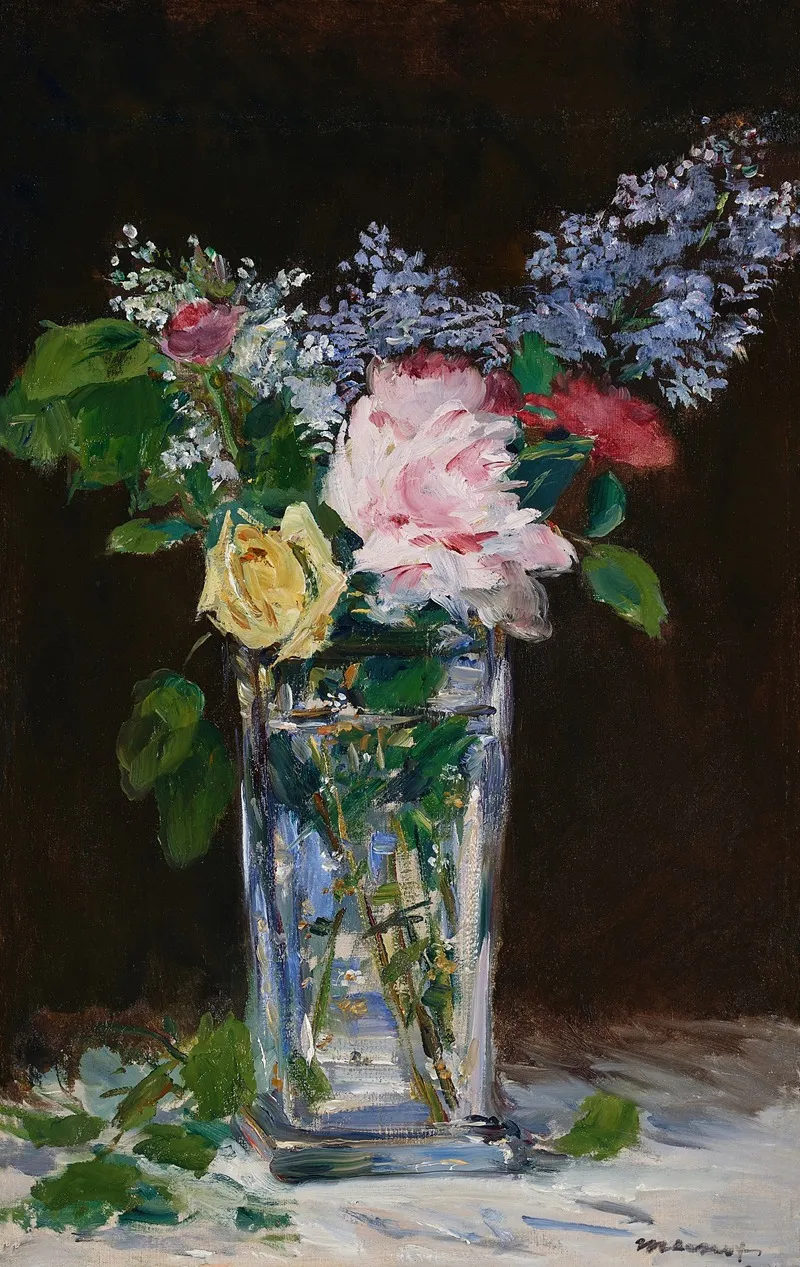 Vase De Fleurs Roses Et Lilas