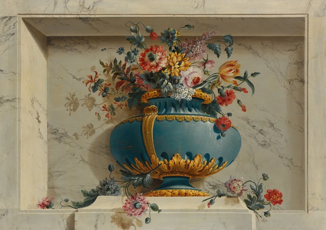 Vase Of Flowers In A Niche Wall Art by Michel Bruno Bellengé - High-Resolution Digital Print