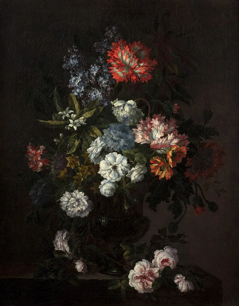 Vase Of Flowers On A Stone Entablature 2 Wall Art by Antoine Monnoyer - High-Resolution Digital Print
