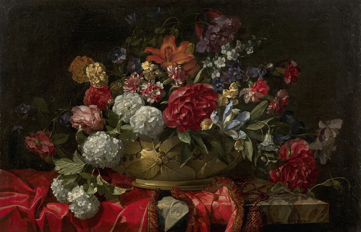 Vase Of Flowers On An Entablature Wall Art by François Habert - High-Resolution Digital Print