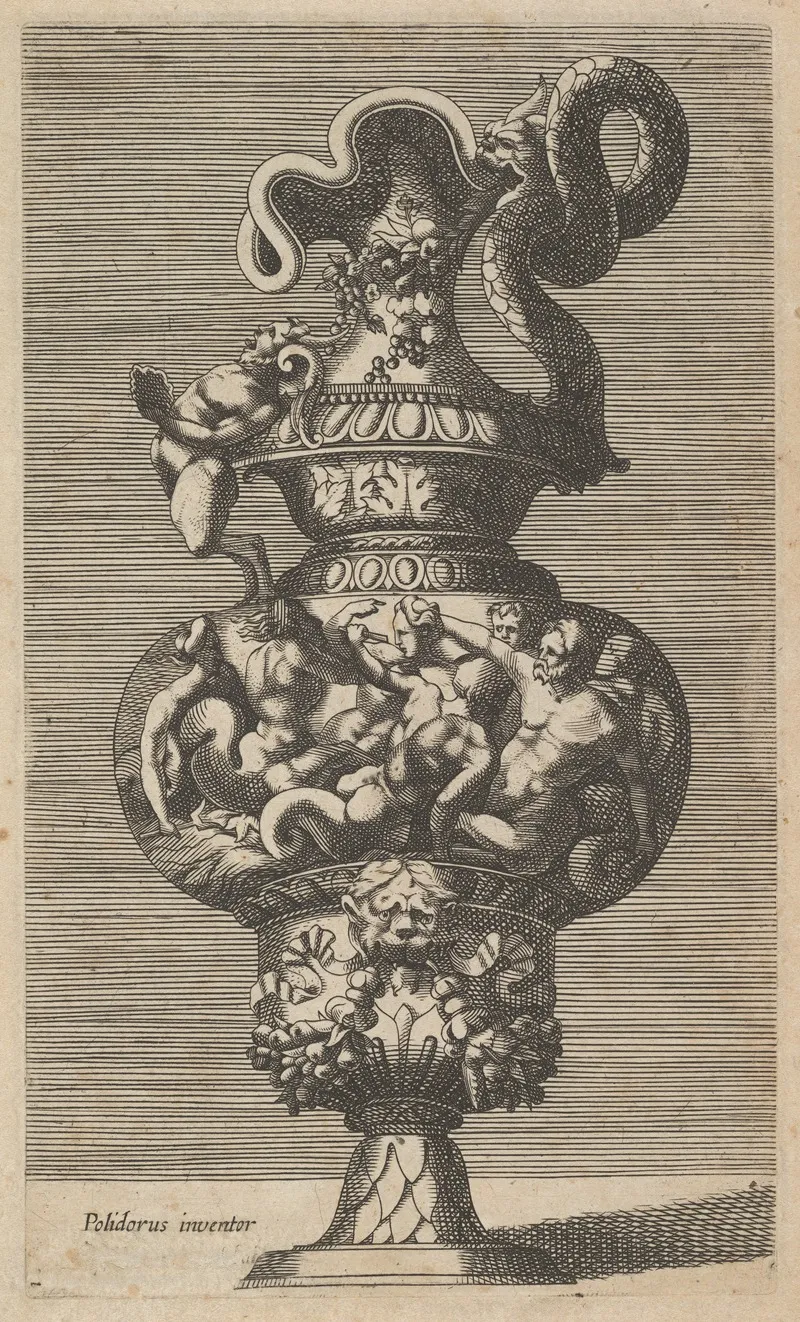 Vase With A Group Of Mermaids Mermen And Sea Centaurs Wall Art by René Boyvin - High-Resolution Digital Print