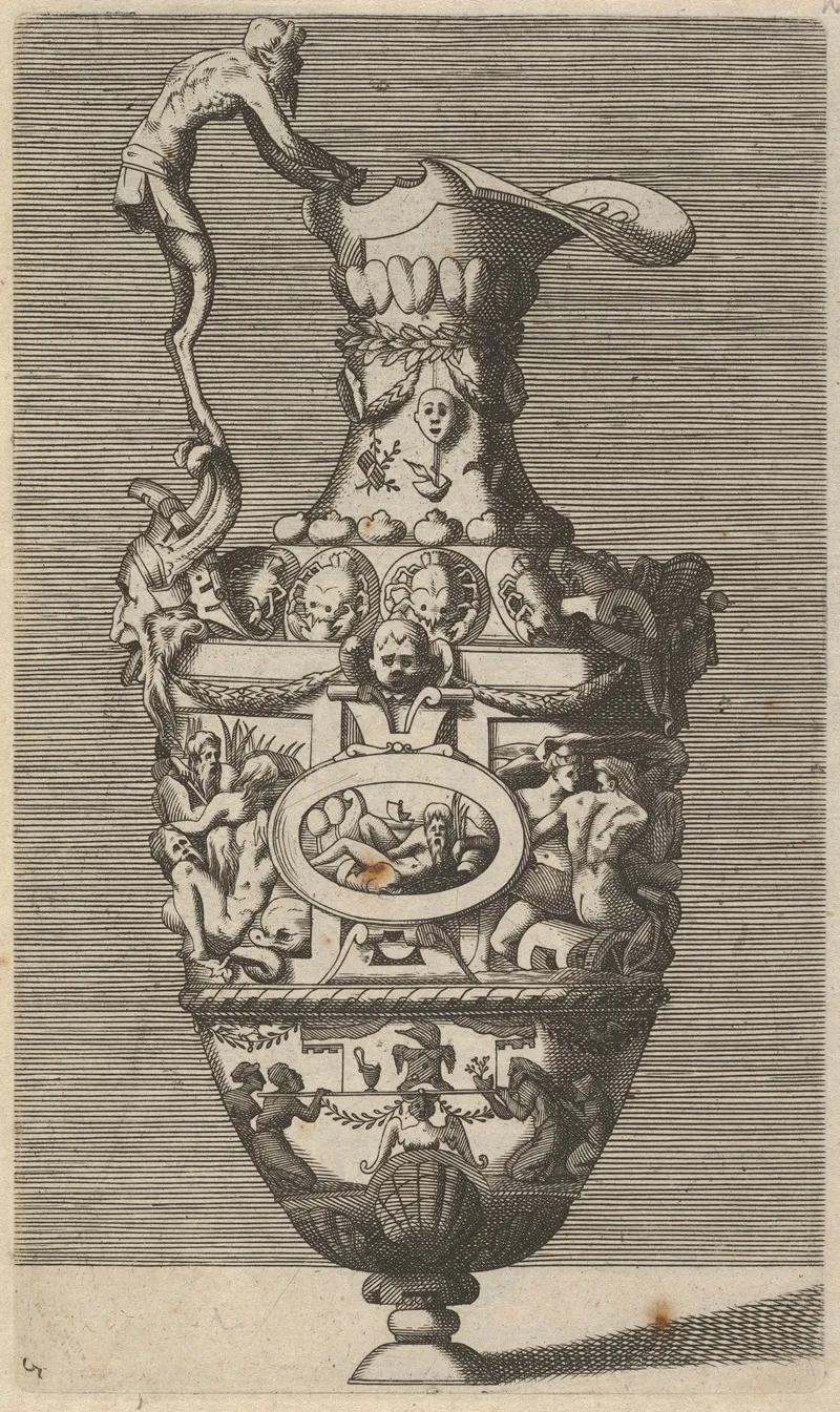 Vase With A River God In An Oval Medallion Wall Art by René Boyvin - High-Resolution Digital Print