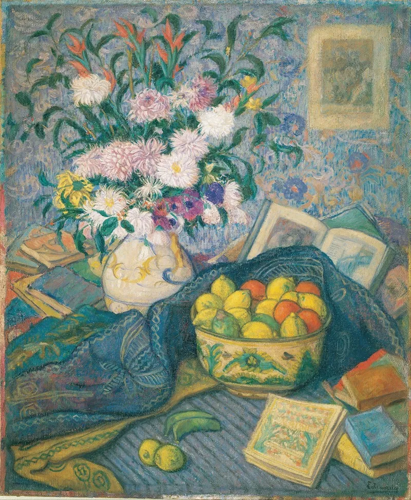 Vase With Bananas Lemons And Books Wall Art by Juan de Echevarría - High-Resolution Digital Print