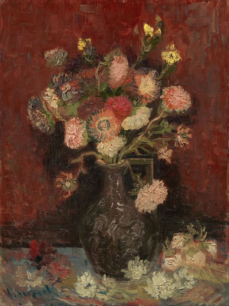 Vase With Chinese Asters And Gladioli Wall Art by Vincent van Gogh - High-Resolution Digital Print