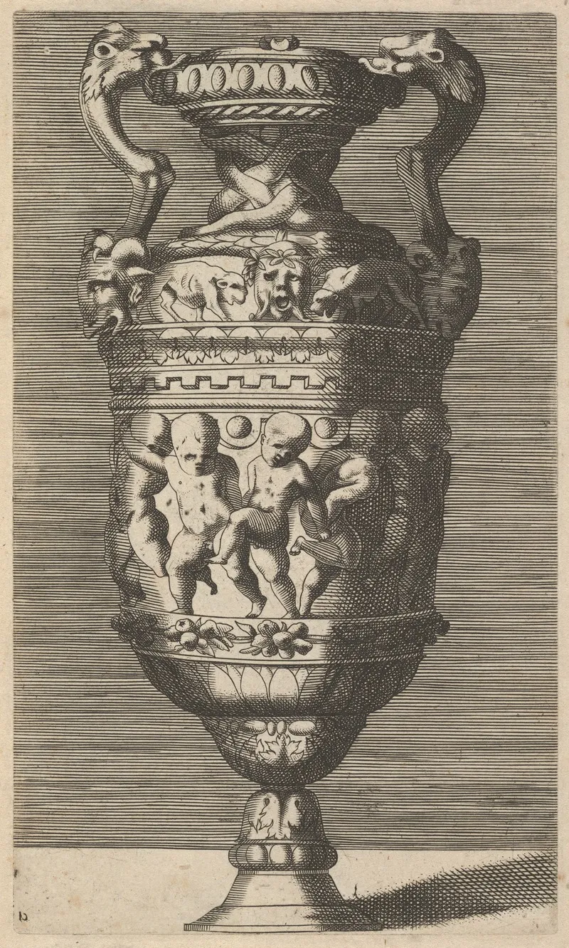 Vase With Dancing Putti Wall Art by René Boyvin - High-Resolution Digital Print