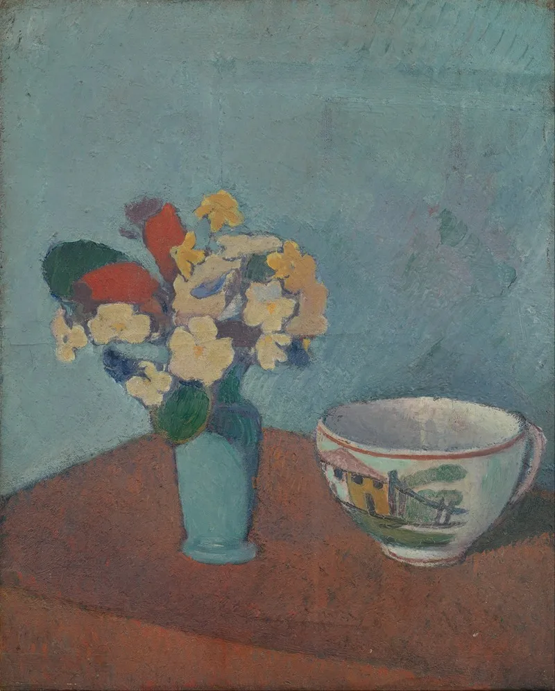 Vase With Flowers And Cup Wall Art by Emile Bernard - High-Resolution Digital Print