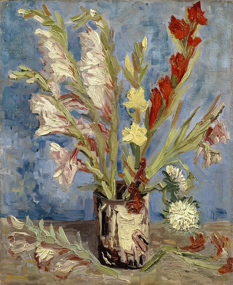 Vase With Gladioli And China Asters Wall Art by Vincent van Gogh - High-Resolution Digital Print