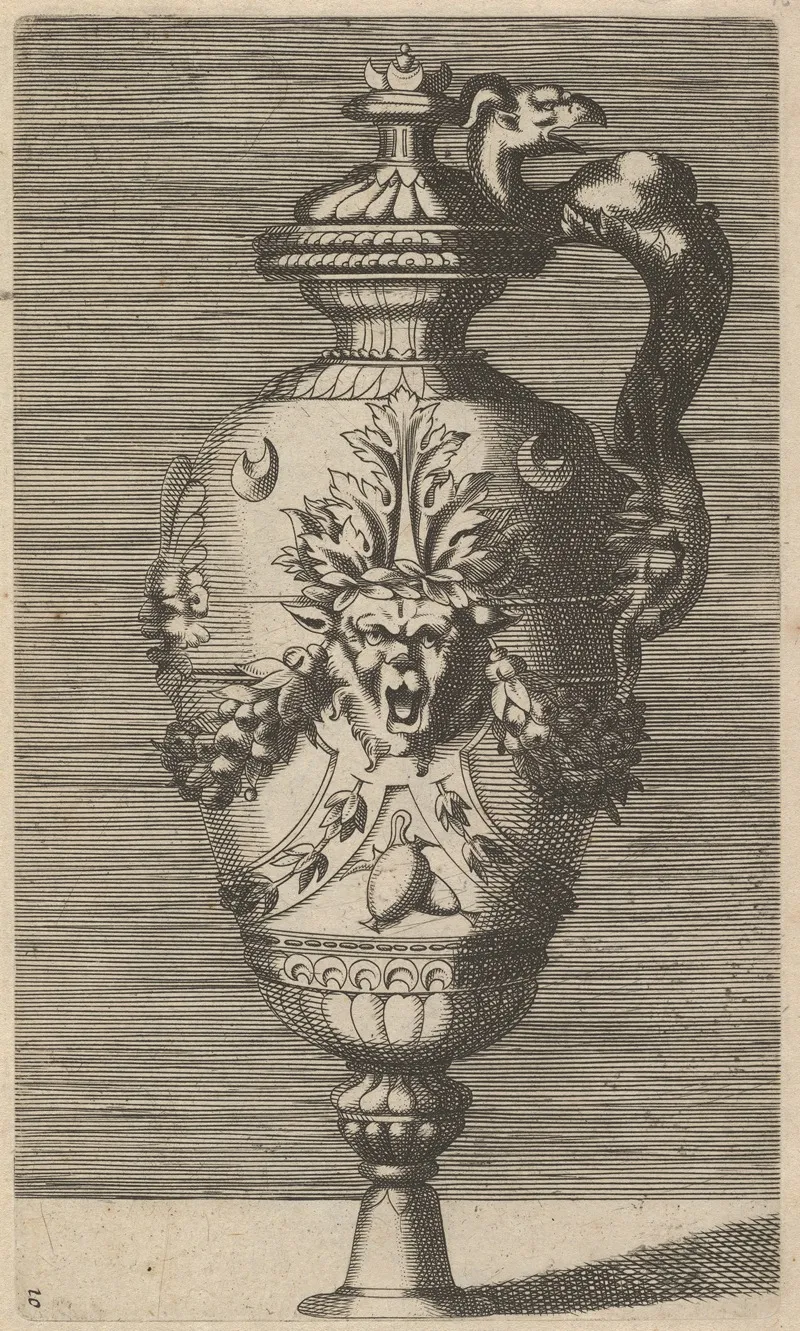 Vase With Lid Decorated With A Mask And Garlands Wall Art by René Boyvin - High-Resolution Digital Print
