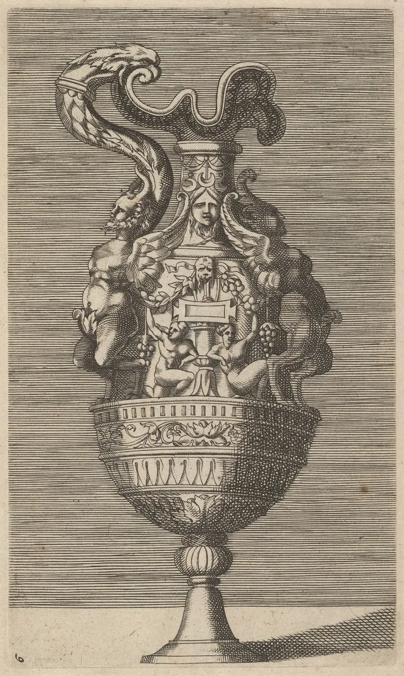 Vase With Two Winged Satyrs Wall Art by René Boyvin - High-Resolution Digital Print
