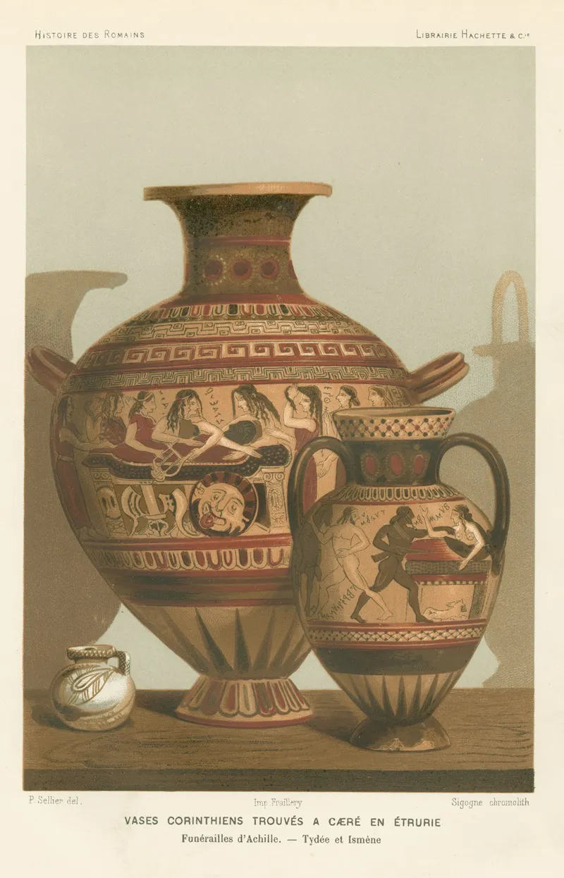 Vases Corinthiens Trouves A Caere En Etrurie Funerailles Dachille Tydee Et Ismene Wall Art by P. Sellier - High-Resolution Digital Print