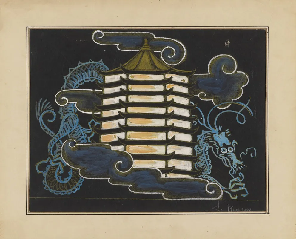 Vaudeville Oriental Act Pagoda Dragon Clouds Wall Art by James Stewart Morcom - High-Resolution Digital Print