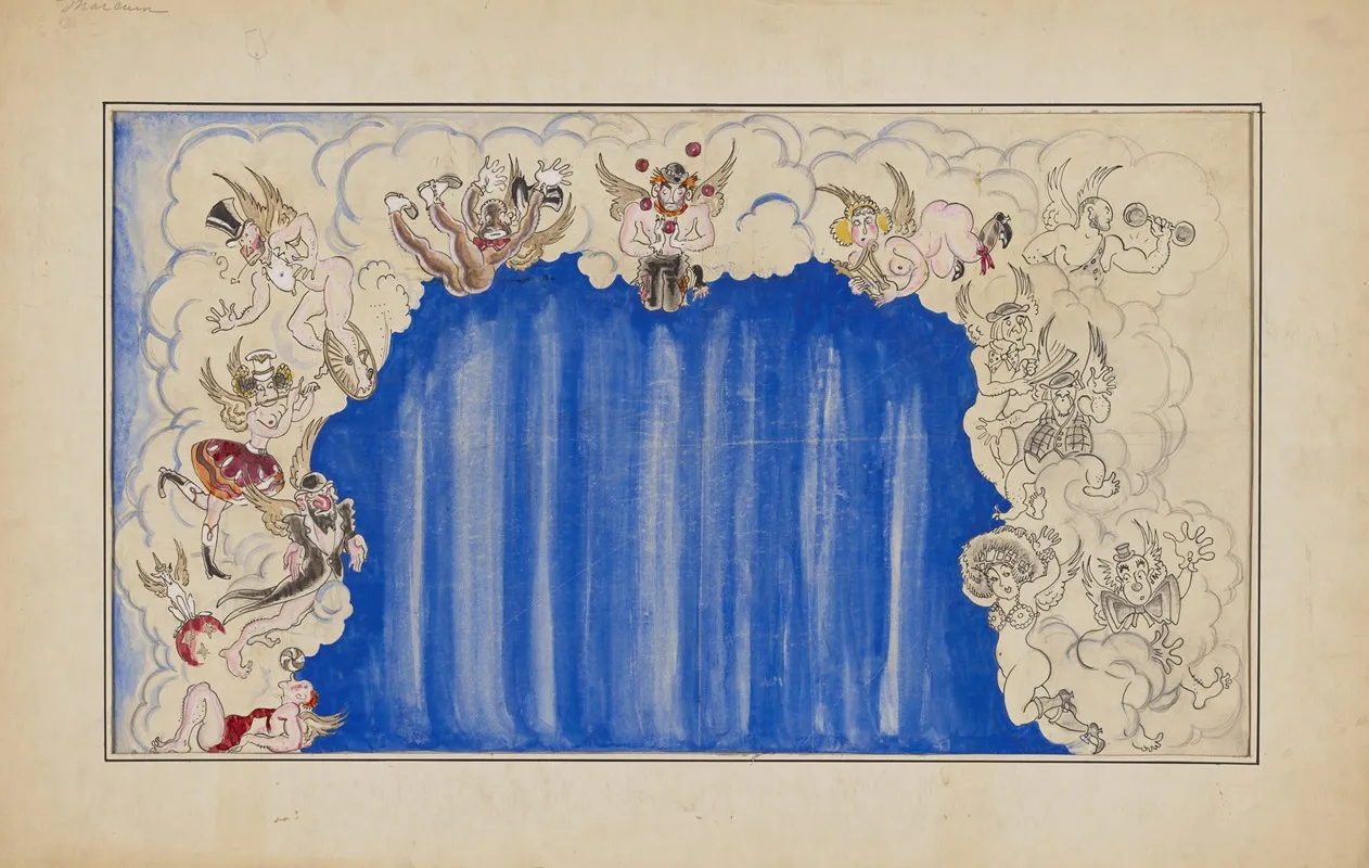 Vaudeville Sketch No 7 Proscenium With Tramp Clown And Minstrel Seraphim Wall Art by James Stewart Morcom - High-Resolution Digital Print