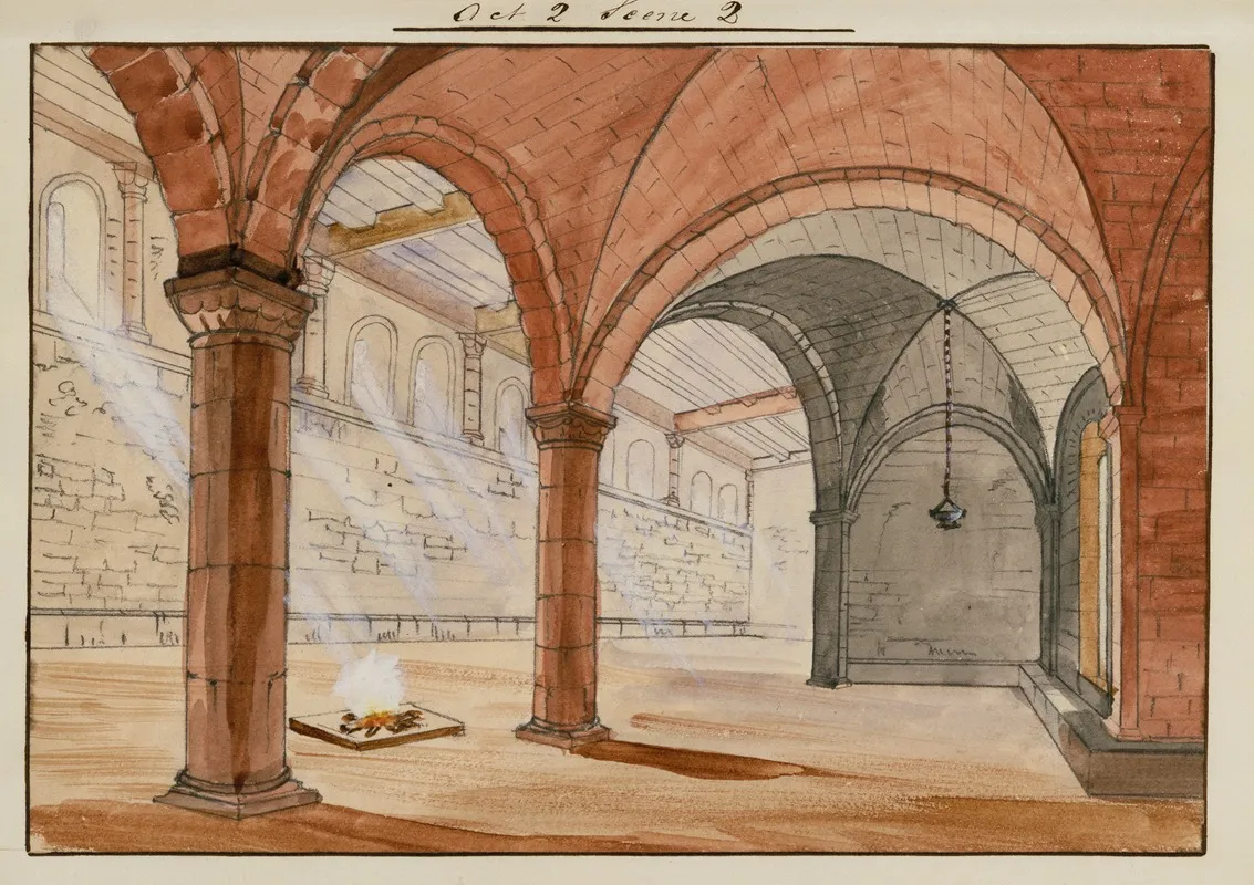 Vaulted Grotto With Fire On Floor Act 2 Sc 2 Wall Art by John K. Chapman & Co. - High-Resolution Digital Print