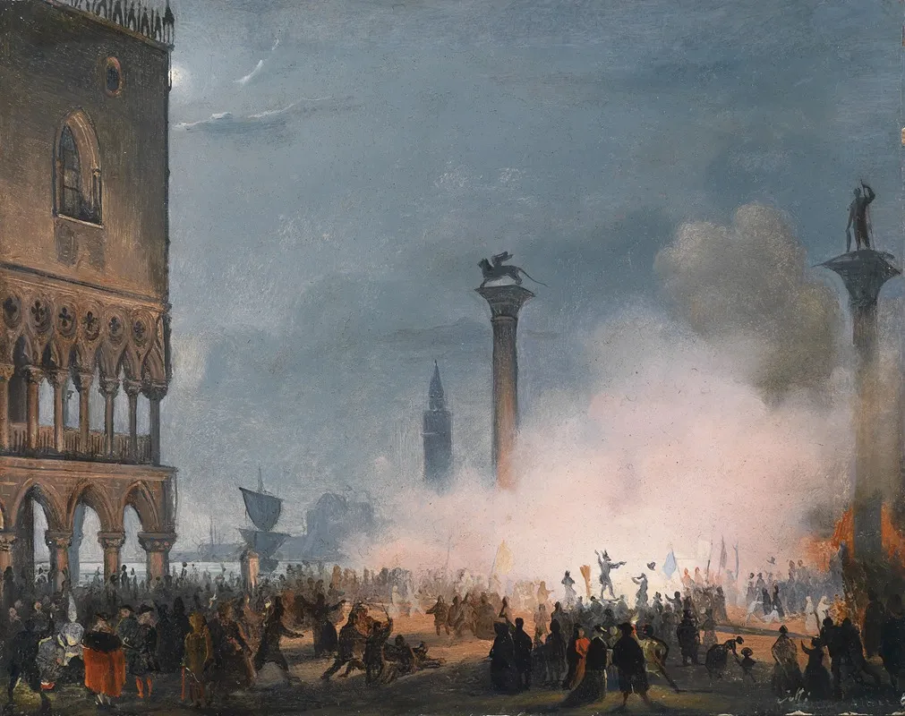Venedi Piazzetta Bei Nacht Wall Art by Ippolito Caffi - High-Resolution Digital Print